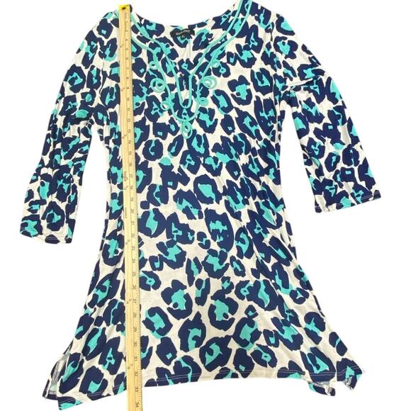 Ellen Tracy Blue Leopard Print Tunic Top Size L – Boho 3/4 Sleeve Blouse - Picture 7 of 7